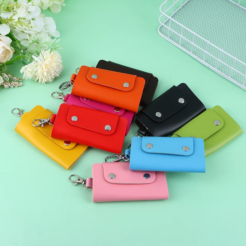 1PCS Tragbare Leder Haushälterin Halter Auto Schlüsselbund Schlüssel Halter Tasche Fall Einfache Feste Farbe Lagerung Tasche Unisex Brieftasche Abdeckung – Detail 1