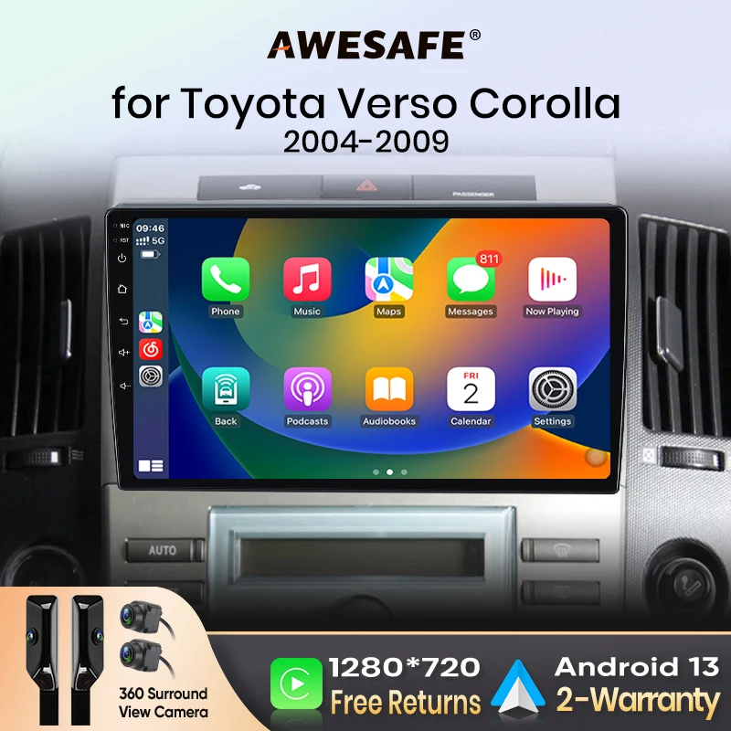AWESAFE PX9 Car Radio Autoradio for Toyota Verso Corolla 2004-2009 Wireless Carplay Screen Android Auto Stereo GPS Navi FM RDS