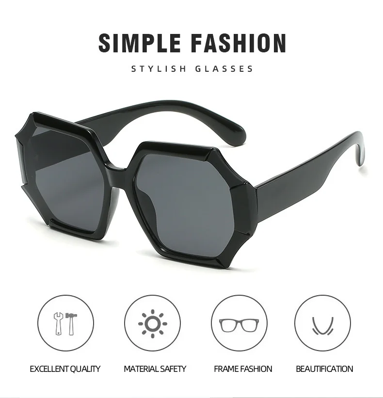LONSY Vintage Oversize Round Sunglasses Women Luxury Brand Design Retro Sun Glasses Female Big Frame Shades Black Lady UV400 – Detail 4