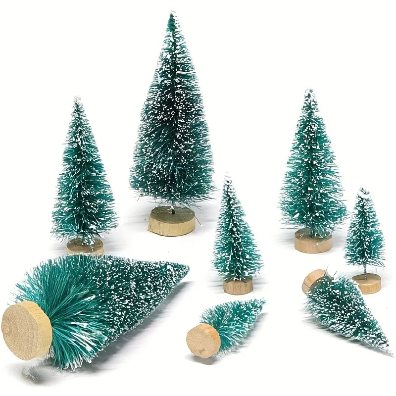 24 pezzi, Mini albero di gelo della neve in Sisal di natale con pennello per imbottigliamento in legno-albero da tavolo perfetto per la festa di natale e la decorazione domestica