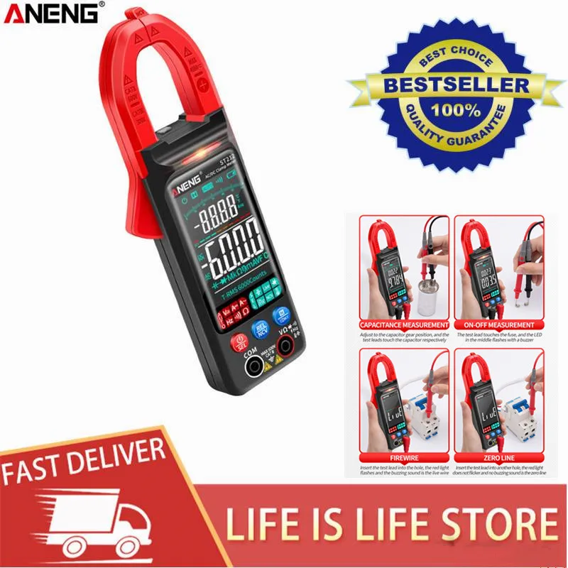 ANENG ST212 Digital Clamp Meter 6000 Counts DC/AC Current 400A Amp Multimeter Large Color Screen Voltage Tester Car Hz NCV Ohm fabric tape measure