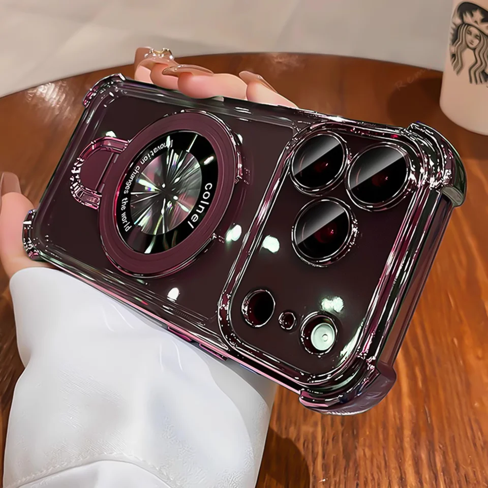 Enhanced Transparent Phone Cover with Plating Ring Holder and Wireless Charging Compatibility