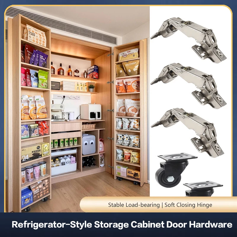 Kit de quincaillerie pour charnières de meuble de rangement à double porte style réfrigérateur, fermeture amortie, ouverture à 180 degrés, pour garde-manger