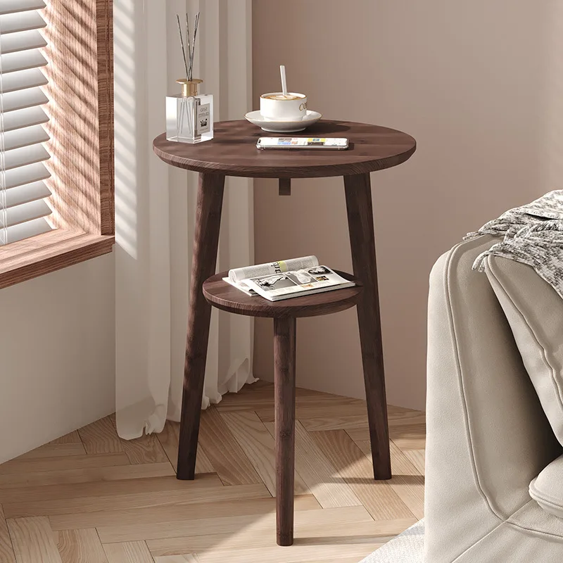 Creative Two Layers Coffee Table Sofa Side Bamboo Round Table Movable Living Room Balcony Corner Tables