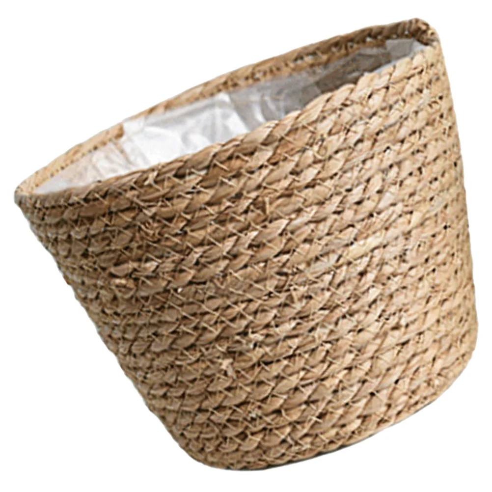

Wicker Trash Can Natural Plant Pots Bin Outdoor Trashcan Woven Basket Baskets for Plants Planter