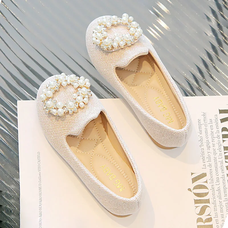Fashion Girls Mary Janes for Party Wedding Shows Bow Pearls Elegant Princess Shoes Chic Kids Shoes Non-slip Children Fashion