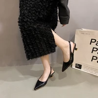 Sandales pointues en cuir pour femmes, grande taille, talon bas, bout ouvert, chaussures formelles élégantes et décontractées, mode été 2025 5