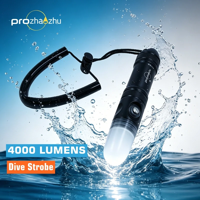 PROZHAOZHU 4000 루멘 다이빙 스트로브 IP68 100M 충전식 USB 자기 충전 수중 LED 신호등