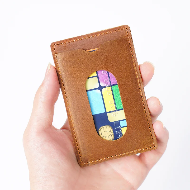 Vintage Top-Grain Crazy Horse Leather Wallet &ndash; Handmade Minimalist Card Holder, Creative Genuine Leather Cash & Card Sleeve