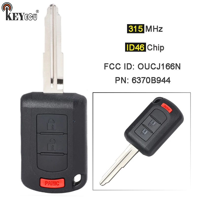 

KEYECU 315MHz ID46 Chip FCC ID: OUCJ166N PN: 6370B944 Remote Key Fob for Mitsubishi Lancer Outlander 2016 2017 2018 2019
