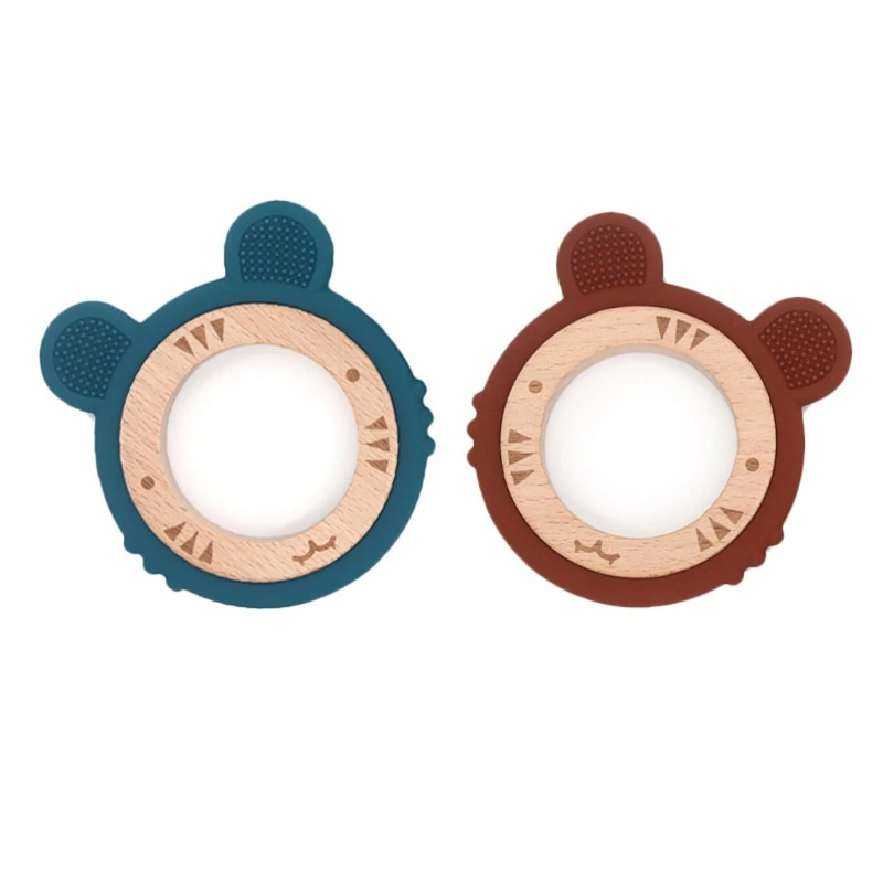 

Ears Baby Teether Wooden Toy Cartoon Animal Silicone Molar Teething Ring