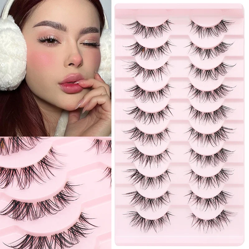 Dramatic Cat Eye Winged False Eyelashes - 10 Pairs with Clear Band