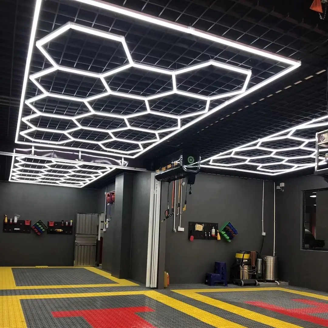 

2.41*4.78M GE8088 Hexagon Neon Light for Car Polishing Detailing Workshop Car Wash Beauty Garage Ceiling Lights