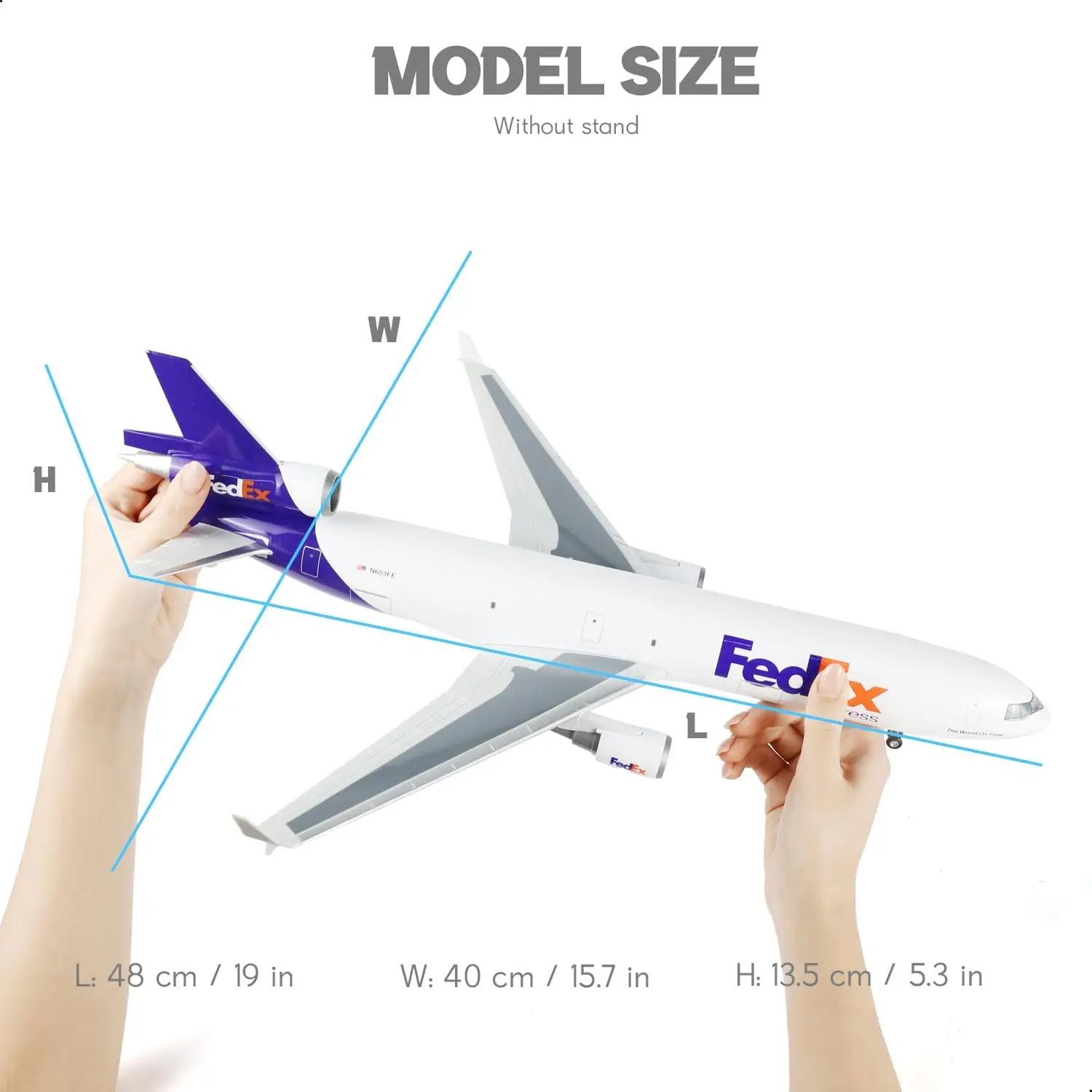 MD11 FedEx 화물 항공 47cm 1:130 스케일 모형 비행기 MD-11 레진 비행기 랜딩기어 및 바퀴 포함 항공기 장식품 선물