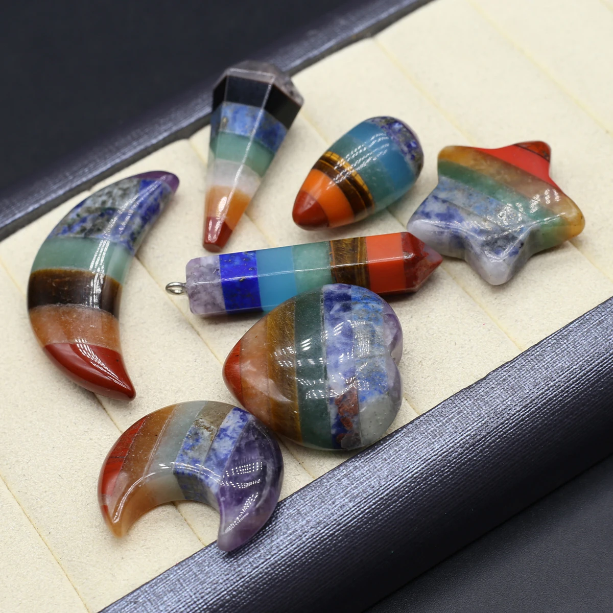 5PCS Geometric Shape Seven Chakras Natural Stone Splice Colorful Pendant Jewelry Making DIY Necklace Accessories Charm Gift