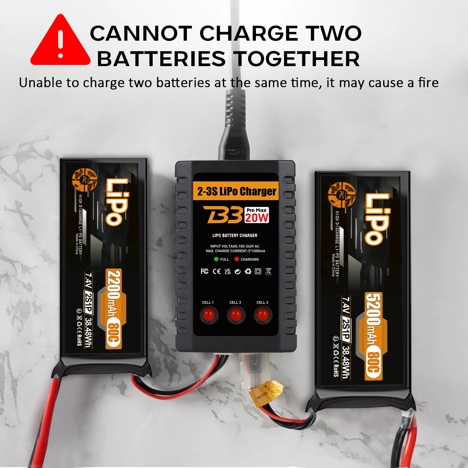 Chargeur LiPo 2S/3S multiport USB-C 12W avec 6 ports