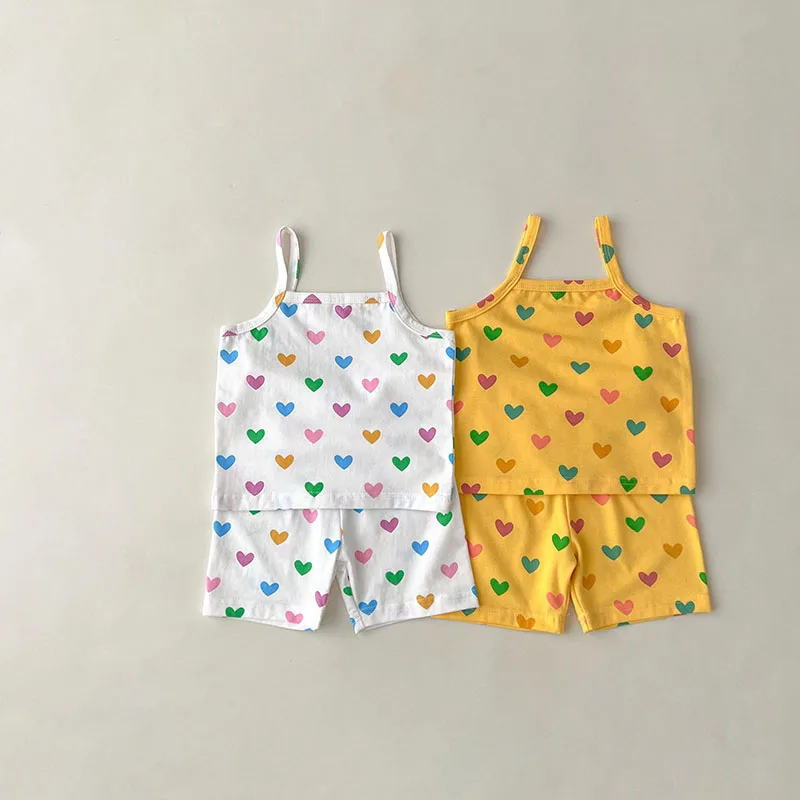 

LILIGIRL 2023 Summer New Baby Clothing Set Toddler Girls Tee and Shorts Baby Suit Heart Print Infant Clothing