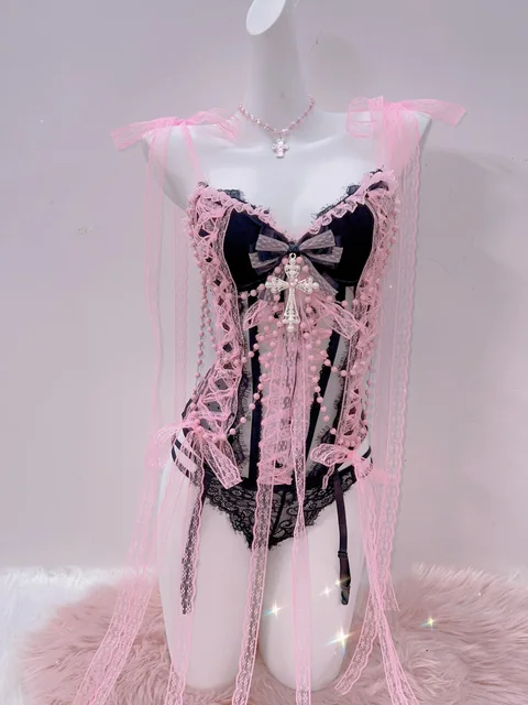 Pink Lace And Faux Pearl Top 3