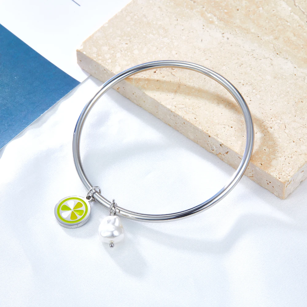 Trendy Smooth Stainless Steel Pendant Bangle Bracelets For Women Gold Silver Color Jewelry Wholesale 5