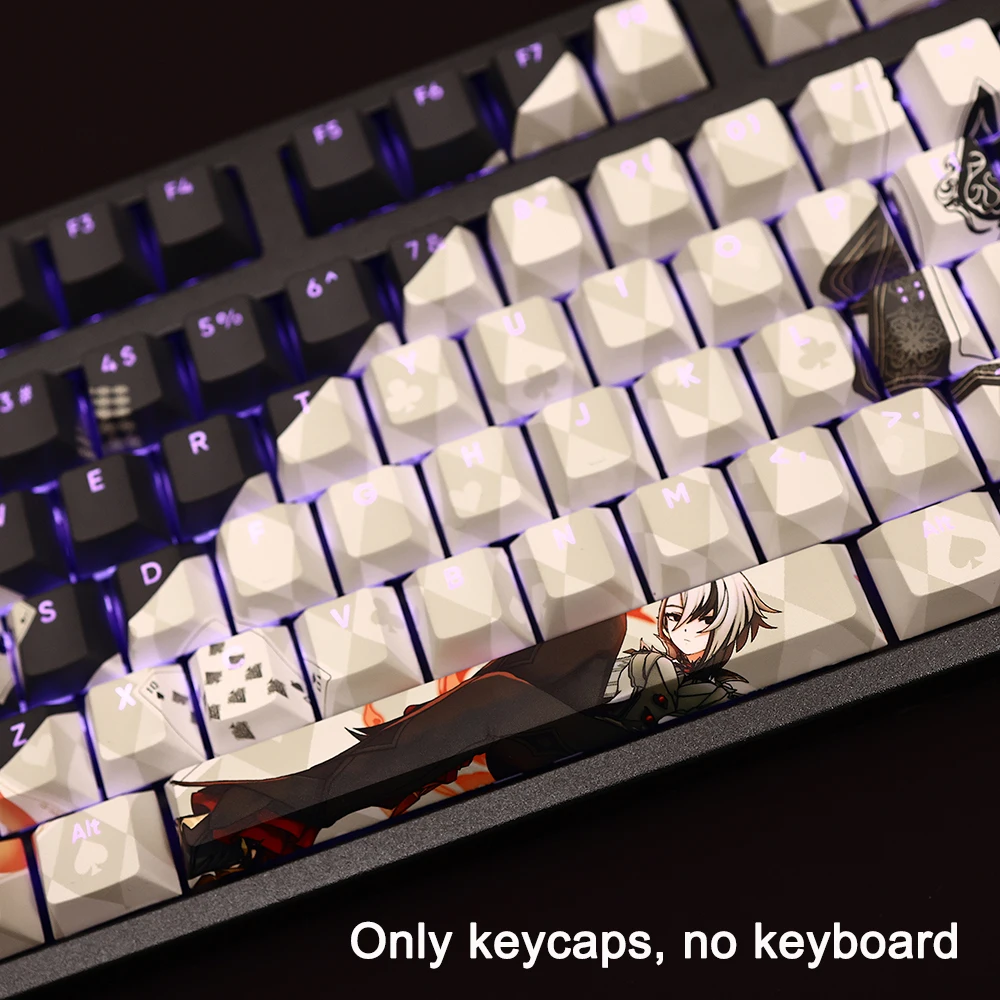Genshin Impact Keycaps Pbt Dye Subbed Anime Gaming Key Caps Arlecchino The Knave Keycap Ansi 61 87 104 Conjunto de 108 Chaves - Imagem 2