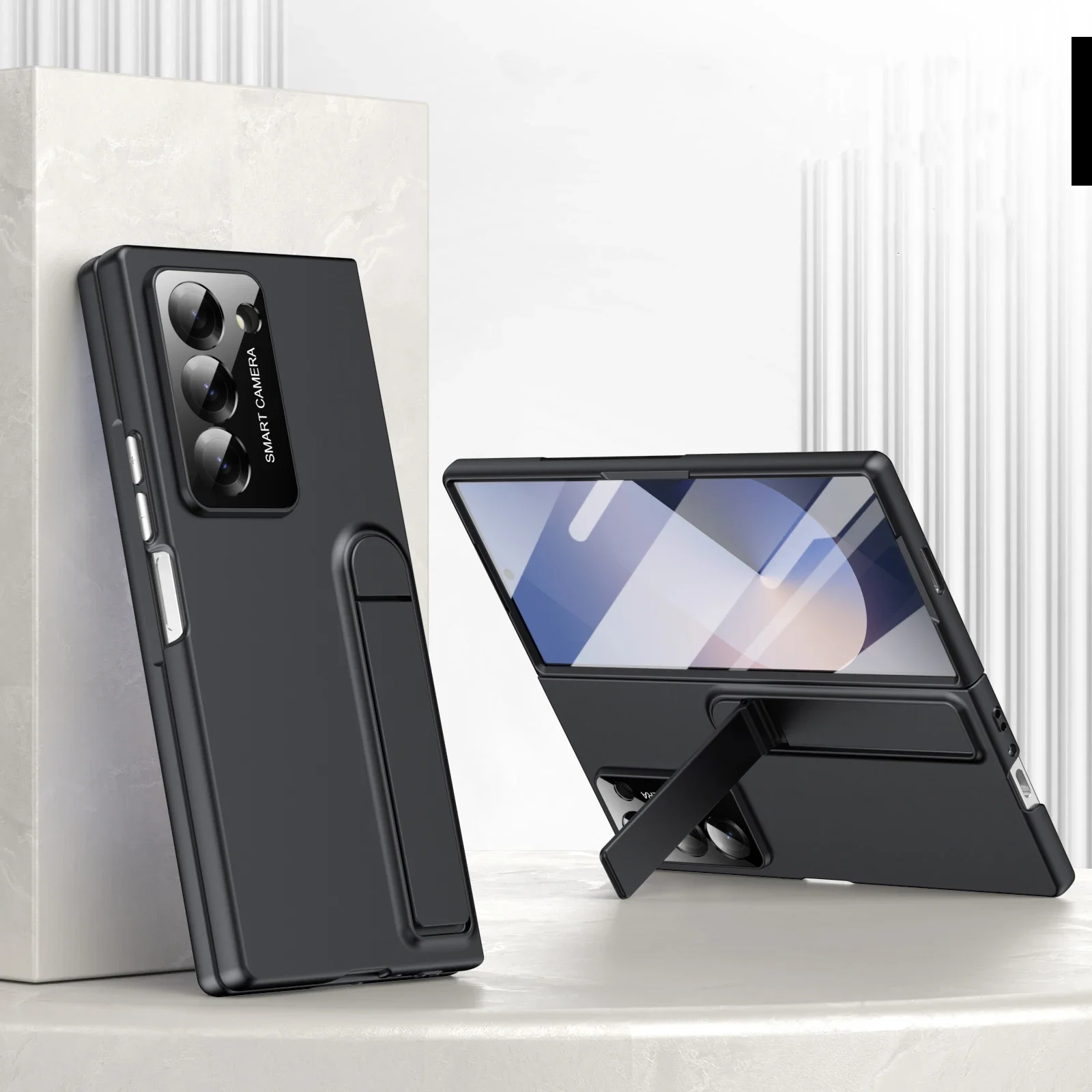 Luxury Matte Phone Case with Kickstand Holder and Built-in Screen Protector - Shockproof Back Cover