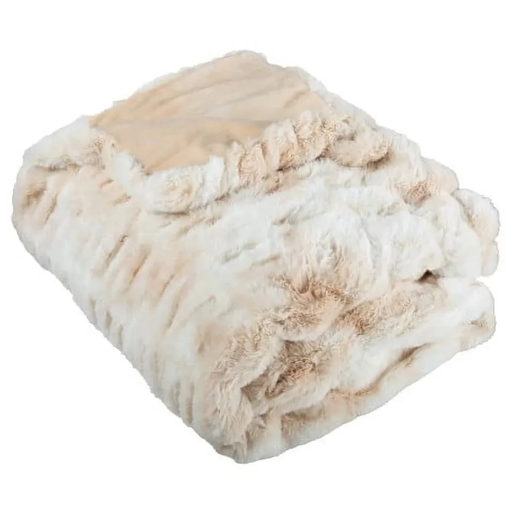 

60x80 Ruched Jacquard Faux Fur Blanket for Sofas and Beds, Cream