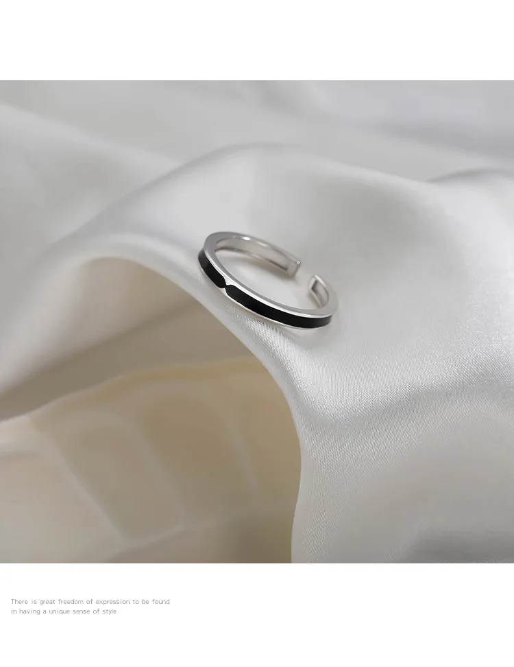 Silver Color Ring for Women Black Ring New Trendy Cool Style Adjustable Index Finger Open Vintage Jewelry
