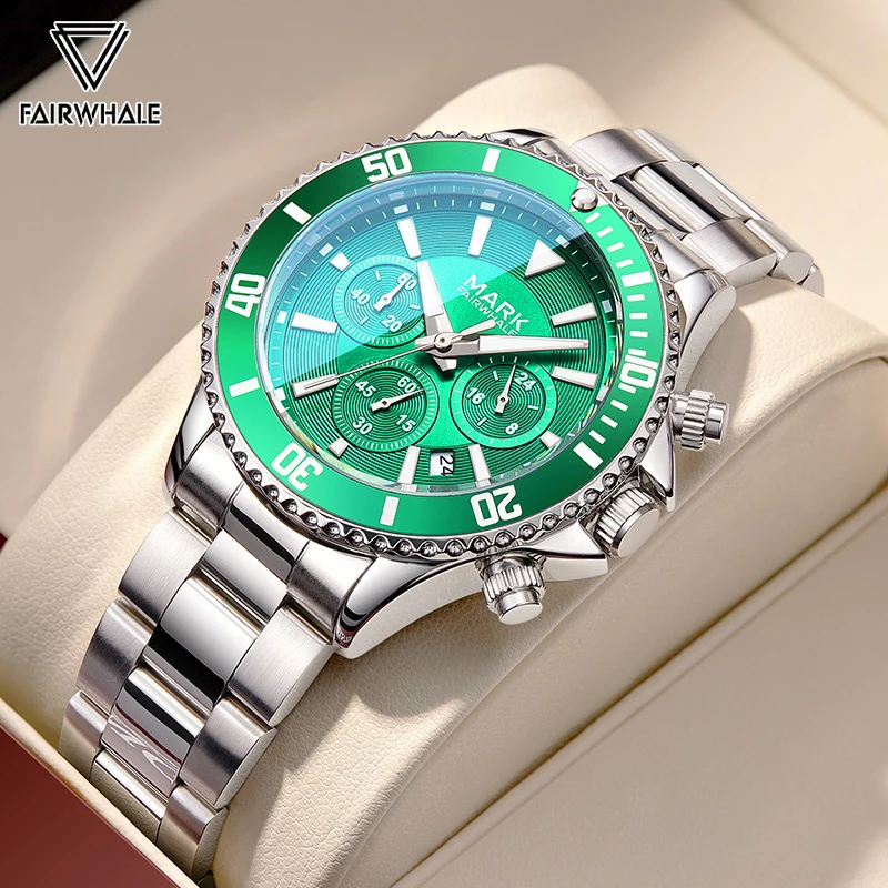 

Luxury Watches Men Fashion Famous Brands Mark Fairwhale Stainless Steel Green Waterproof Chronograph Quartz Watch Man Reloj 2023