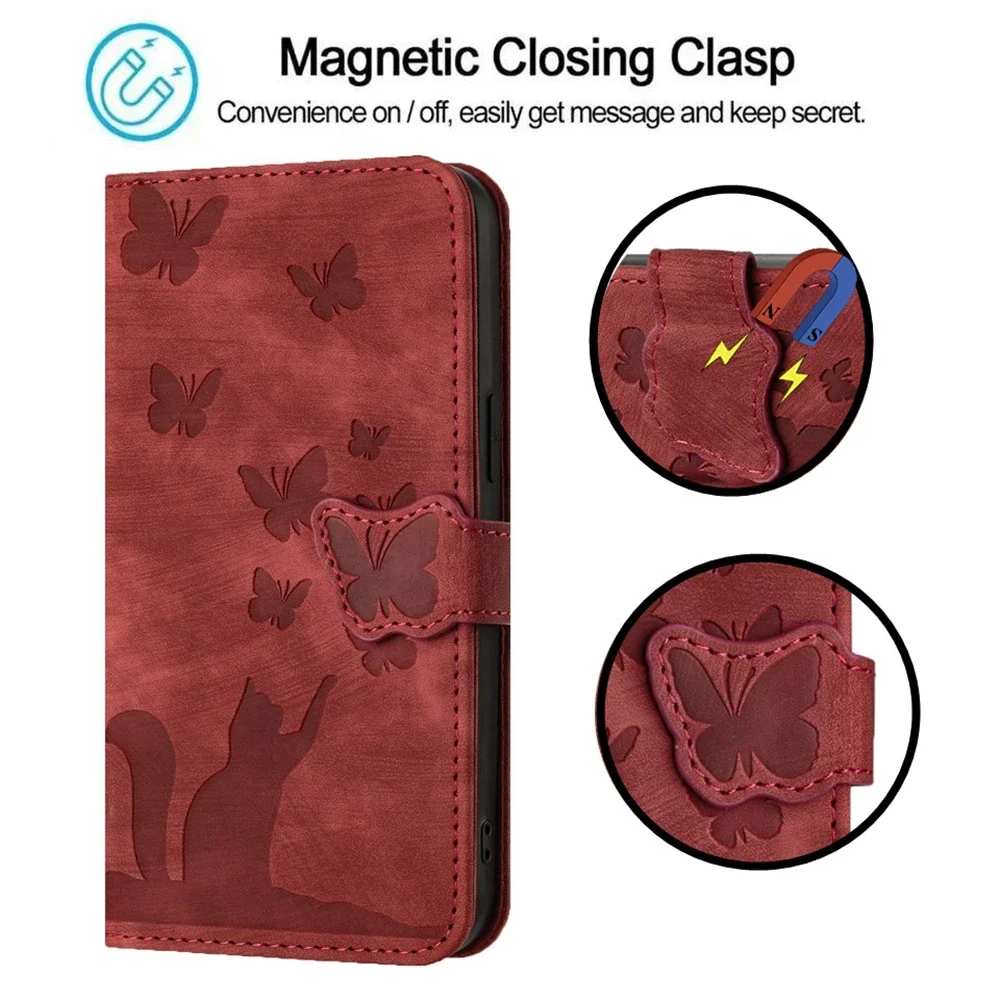 POCO C65 M6 X6 Cat Butterfly Phone Cover Case for Xiaomi Redmi 13C 10 9 9A Note 13 12 11 9 8 Pro 12S 11S 10S Case Leather Wallet phone case,leather phone case,leather wallet case,leather case