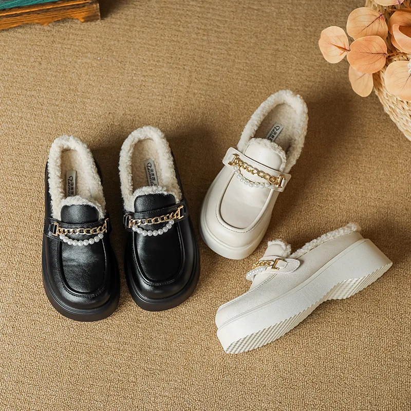 

Shoes Low Cover Toe House Slippers Platform Slides Mules For Women 2023 Big Size Fur Flip Flops Pantofle Plush New Rome Basic Sy