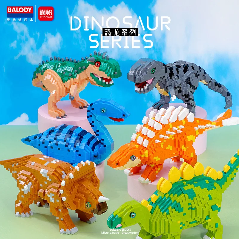 Jurassic Dinosaur Micro Building Block Triceratops Plesiosauro Tyrannosaurus Carnotaurus Modello 3D Mini Brick Toy Per Natale