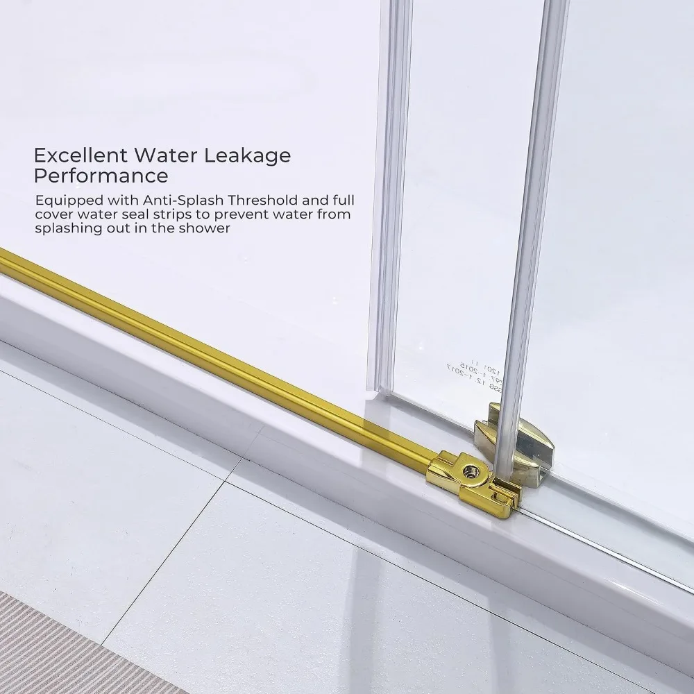 Shower Door Gold Frameless Sliding Shower Door with Additional Towel Bar, 56-60.in W x 75.in H Shower Glass Door with 5/16" 8mm 5