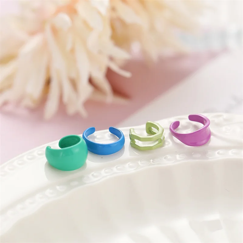 Ear Clip Earrings Colorful Enamel Clip for Women Men Geometric Fake Non-Piercing Ear Cuff Cartilage Set Trend Jewelry Gift