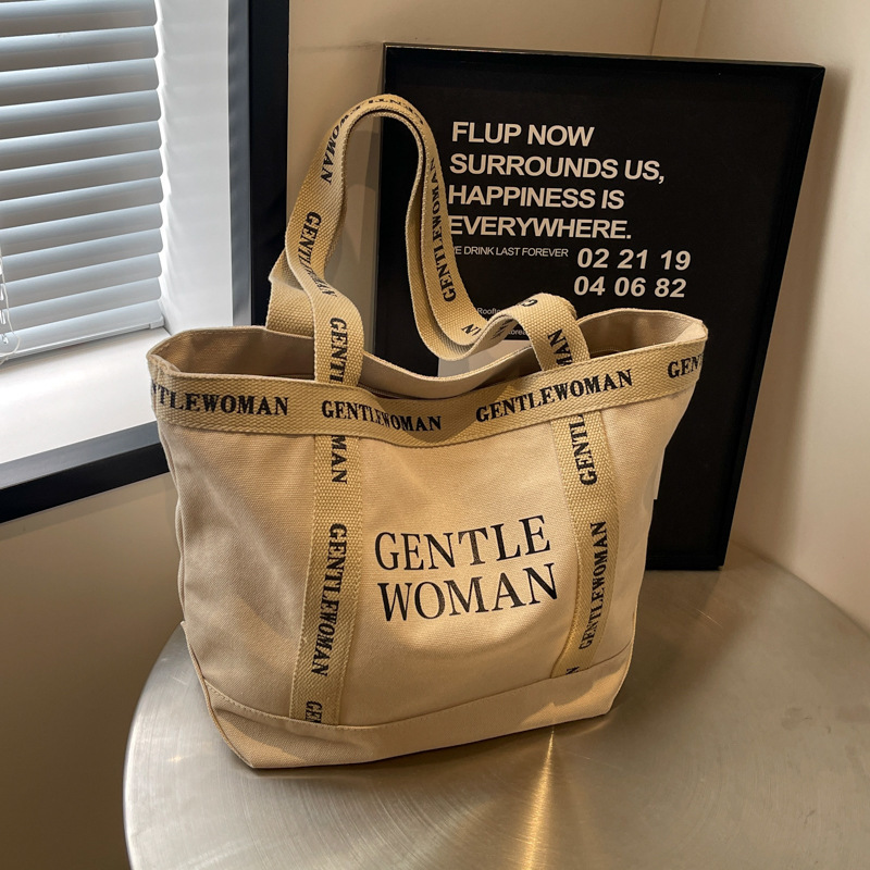 Letter canvas bag, women's new shoulder bag, high-end commuting handbag