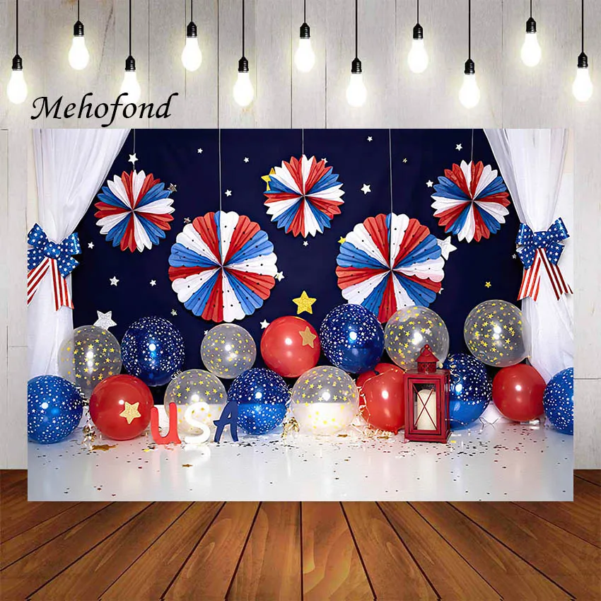 Mehofond Photography Background Balloon American Flag 4th of July Party Kid Birthday Cake Smash Decoration Backdrop Photo Studio |