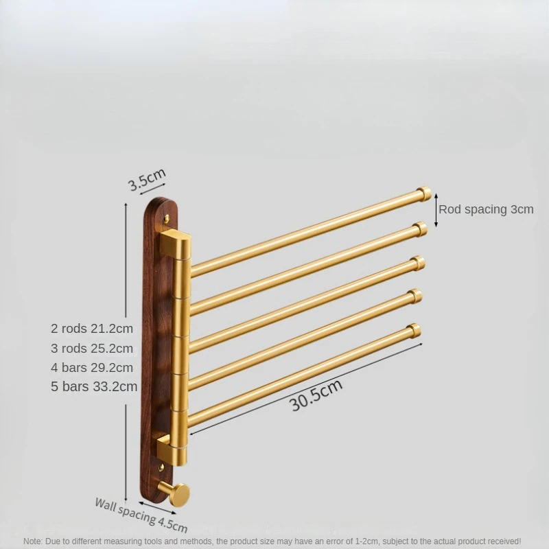 Walnut Bathroom Towel Rack Rotating Multi-pole Space Aluminium Towel Bar Bathroom Towel Rack Kitchen Towel Holder