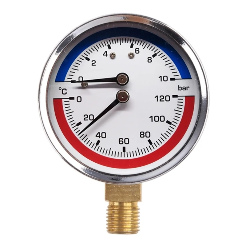 

Thermo-manometer Boiler Temperature & Pressure Gauge 0-120 ℃ 0-10 Bar Mearsuring Range Fitting- for Floor Heating Drop shipping