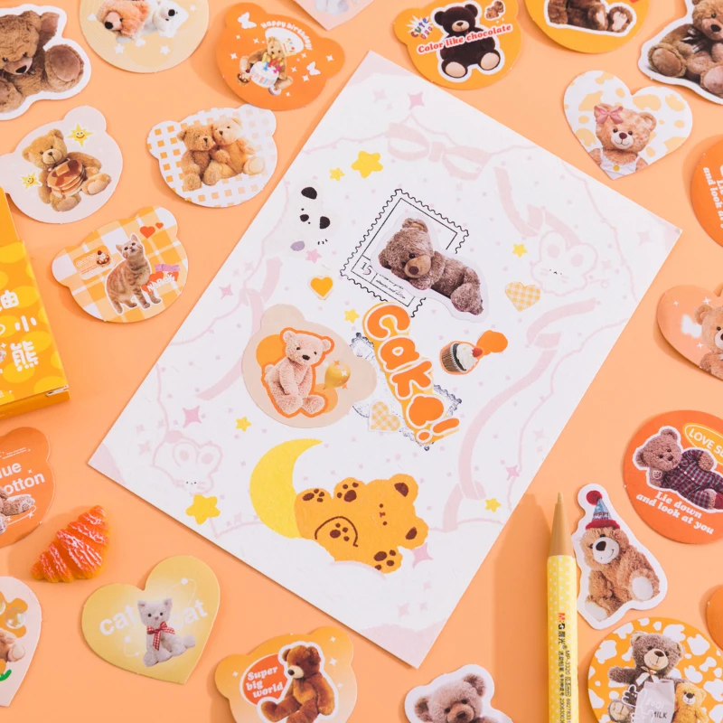 45Pcs Mini Box Material literary Cartoon Bear Scrapbooking Hand Account Base Diary pink School Supplies Scrapbooking stickers