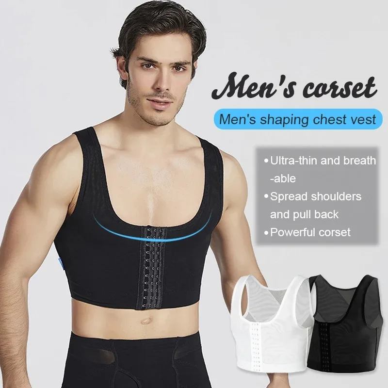 【Top-Rated Product】 Men Chest Binder Gynecomastia Compression Vest Underwear TopBreathable Buckle Reduction Shapewear.