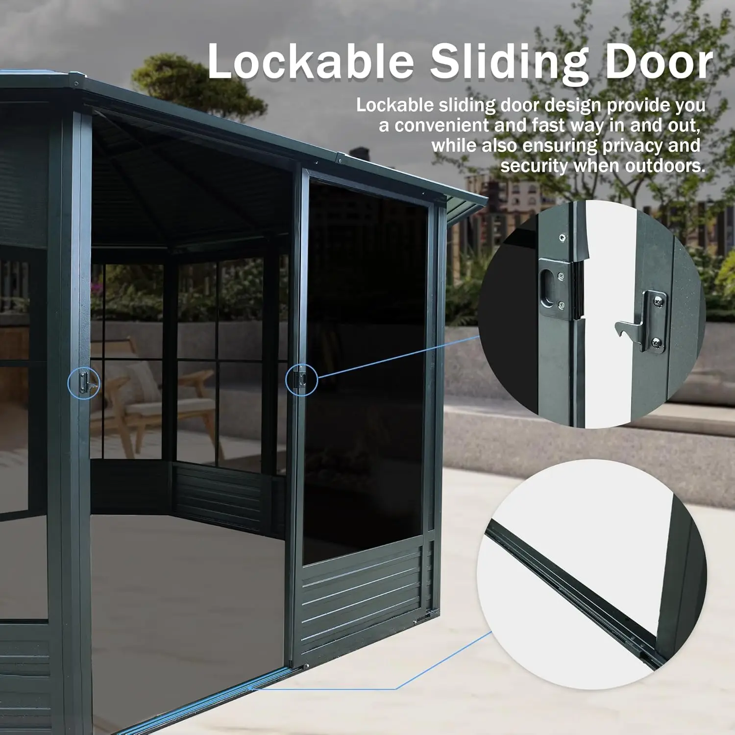 Domi 13 x 13 Sunroom Octagonal Solarium,Screen Houses for Outdoors Backyard with Lockable Sliding Door,Moveable PC Screen