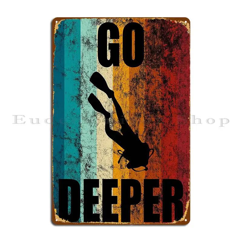 Retro Vintage Scuba Dive Go Deep Diver Down Flag Vintage Diving Gear Targa Da Parete In Metallo Disegni Targa In Latta Poster