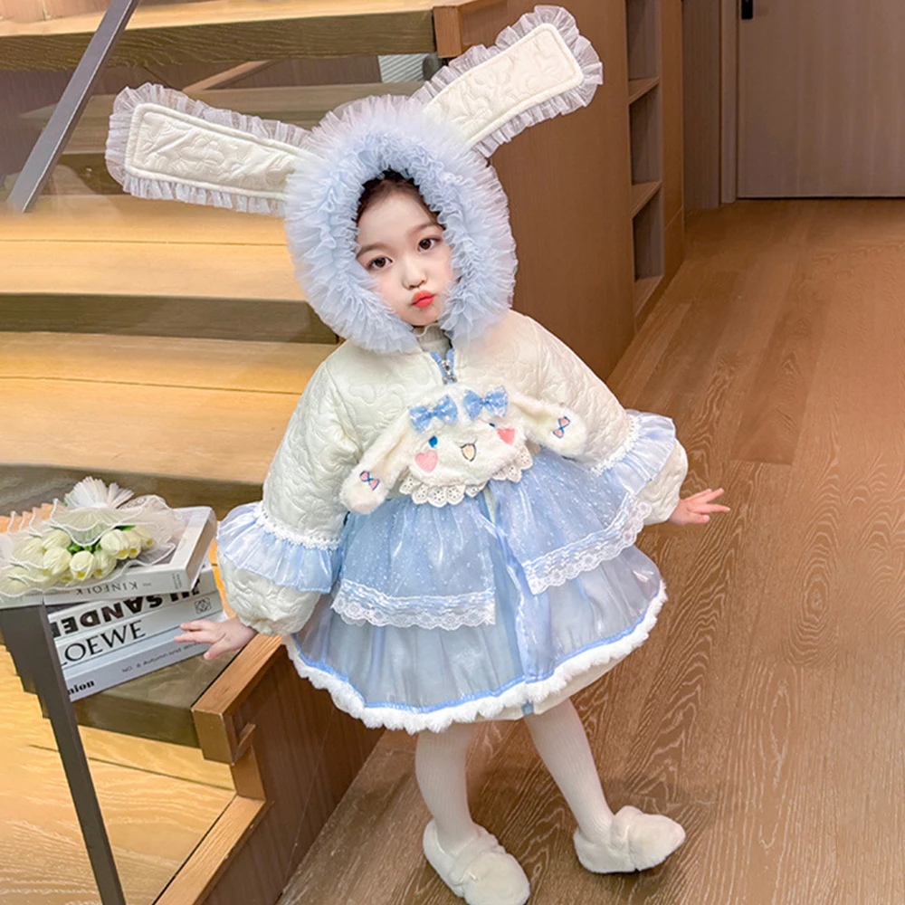 Winter Kawaii Cinnamoroll Kuromi Kids Lolita Cotton Jacket Sanrio Anime Girls Cartoon Hooded Thick Warm Zipper Coat High-Quality