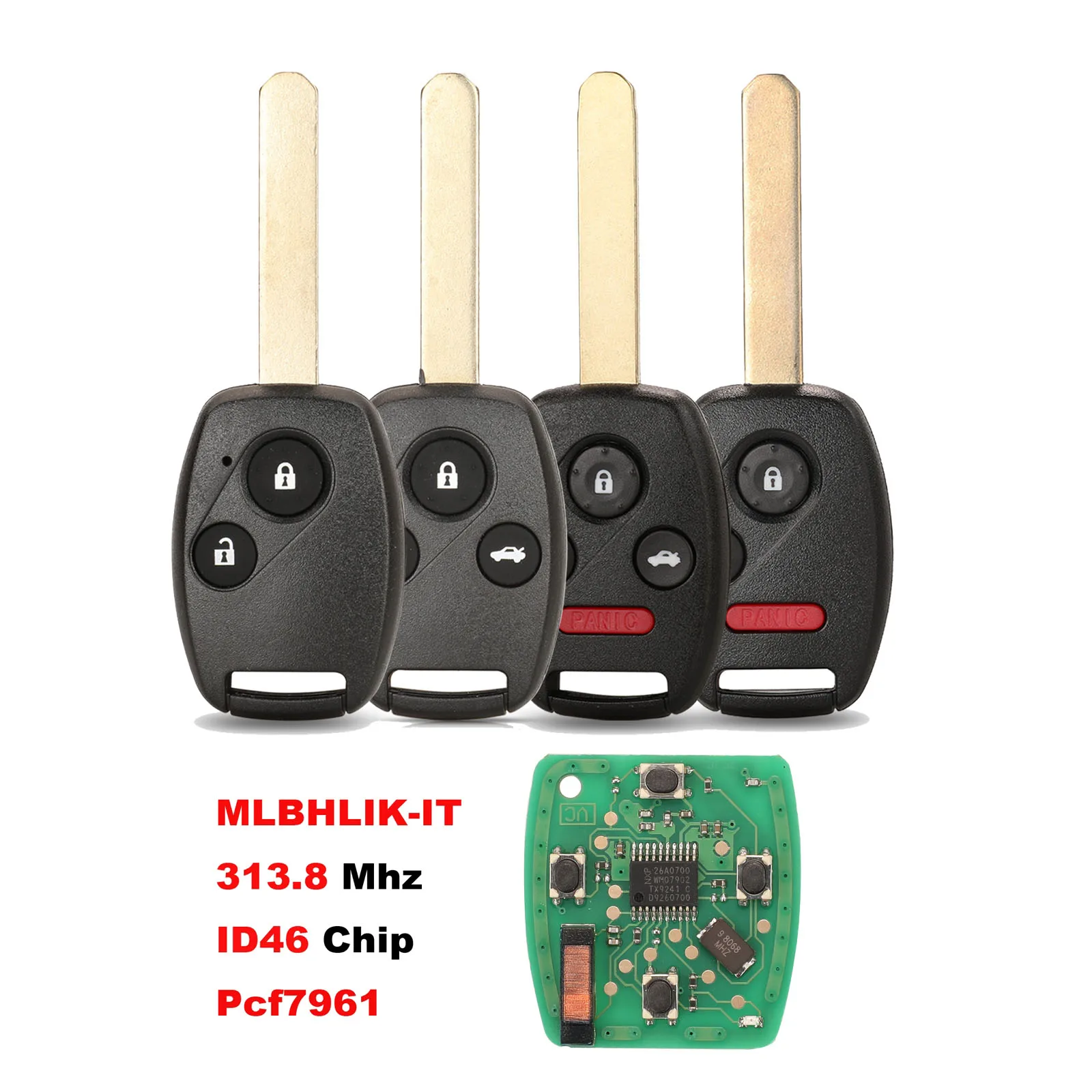 Remote Car Key Fob MLBHLK-1T 313.8MHZ ID46 PCF7961 For Honda Accord CR-V HR-V Fit City Jazz Odyssey Shuttle Civic remote car key circuit board id46 id48 g8d 384h a for honda accord cr v hr v fit city jazz odyssey shuttle civic 315 433 313 8