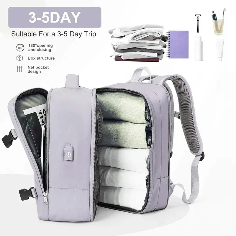 Multifunctional Waterproof Travel USB Charger Luggage Bags Large Capacity Bags Expanding Oxford Backpack for Women Men 2