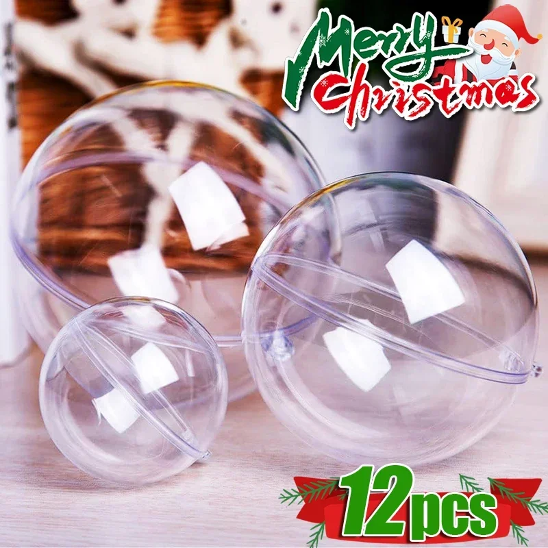 5/6/8/10cm Christmas Hollow Balls DIY Plastic Transparent Fillable Bauble Xmas Tree Hanging Ornaments Home Party Gifts Box Decor