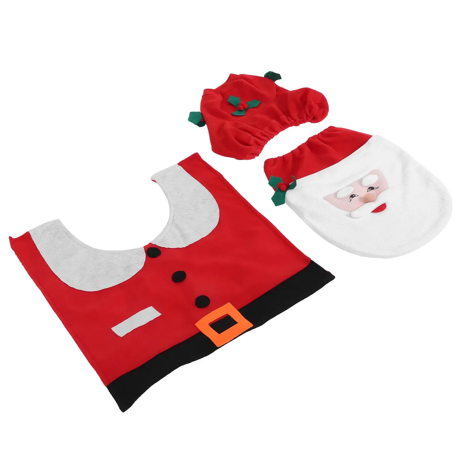 3Pcs Christmas Toilet Cover Set-Festive Bathroom Mat Rug Decor for Home Decoration