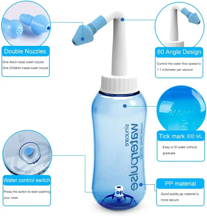 Irrigador nasal de pulsos de agua para adultos, botella de enjuague, bote para evitar rinitis alérgica, Sinusitis, 300ml, 500ml