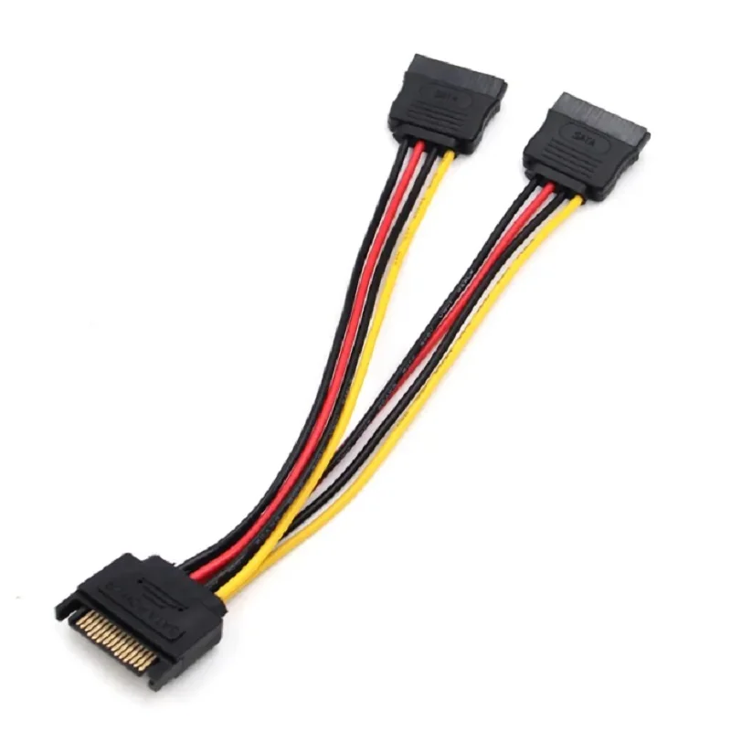 SATA II 하드 디스크 전원 케이블 15핀 SATA 1개의 남성 포트를 2개의 여성 포트로 연결하는 SATA 분배기 케이블 15핀 전원 HDD 고품질 연장 케이블