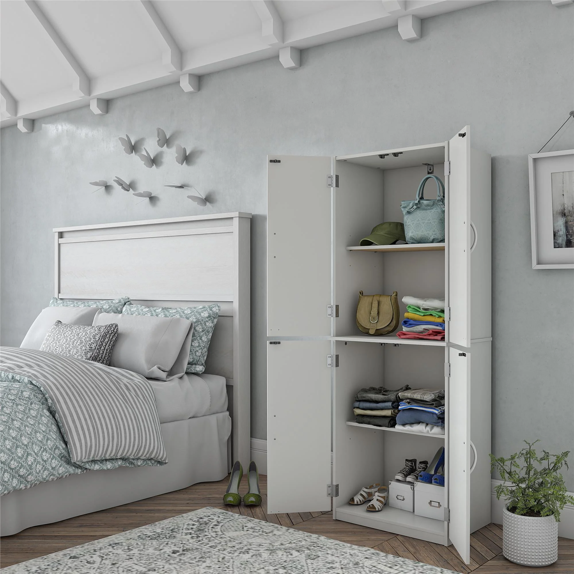 4 Door 5' Storage Cabinet, Bedroom Cabinets Living Room Bathroom Cabinets White Storage 71 JFurnitures 2026