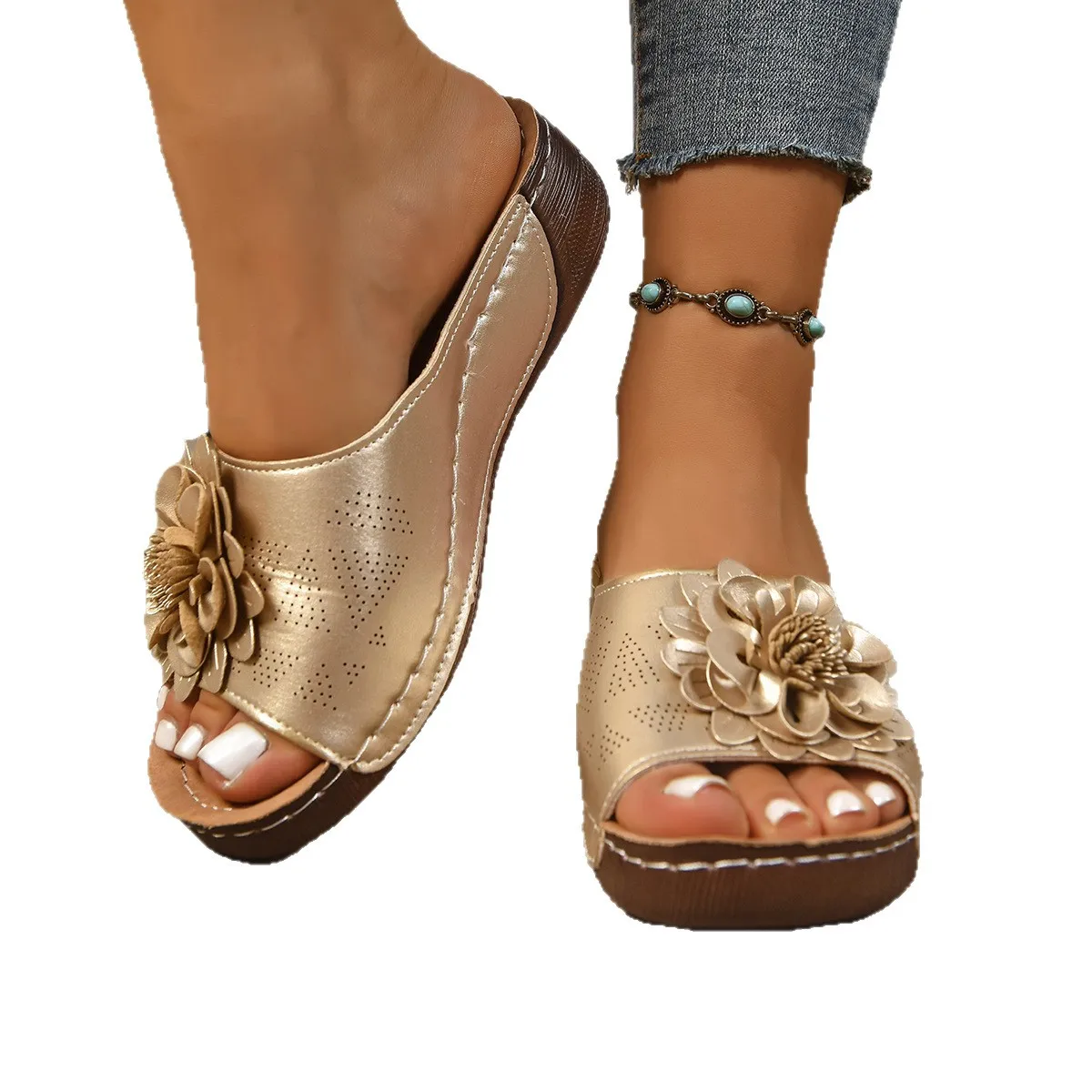 Women's Sandals Soft Heels Sandals Summer 2025 Casual Wedges Heeled Shoes Women Elegant Low Platform Slippers Sandalias Mujer